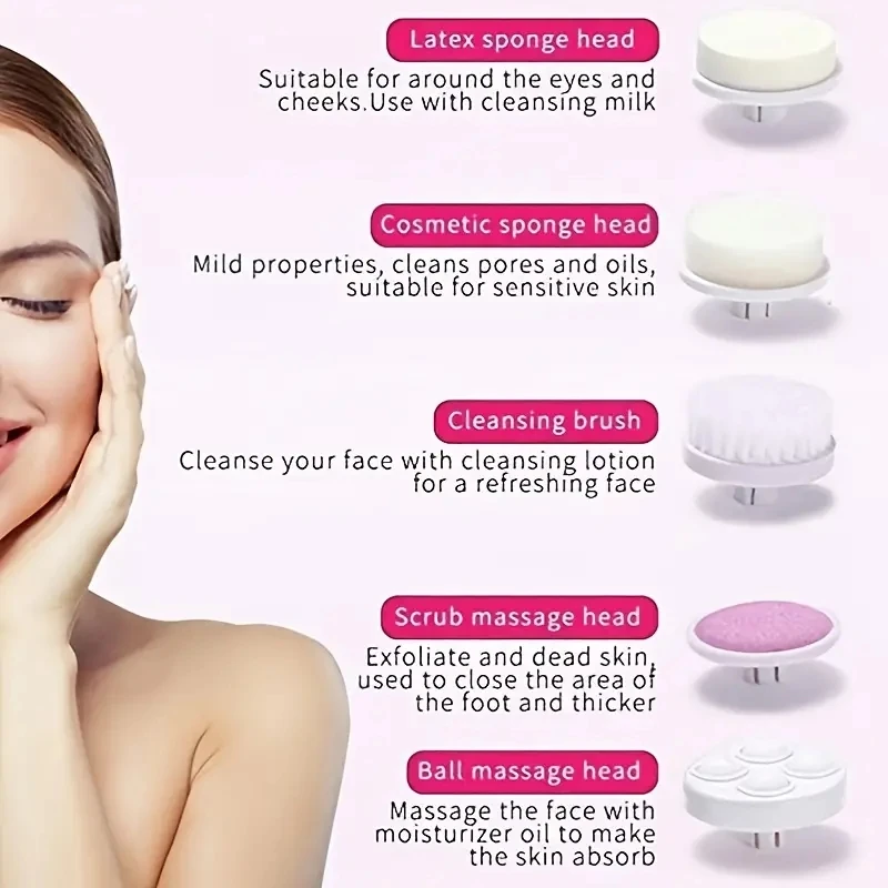 Electric Facial Cleaner 5 IN 1 Face Cleansing Brush Wash Machine Spa Skin Care Massager Blackhead Cleaning Facial Cleanser Tools