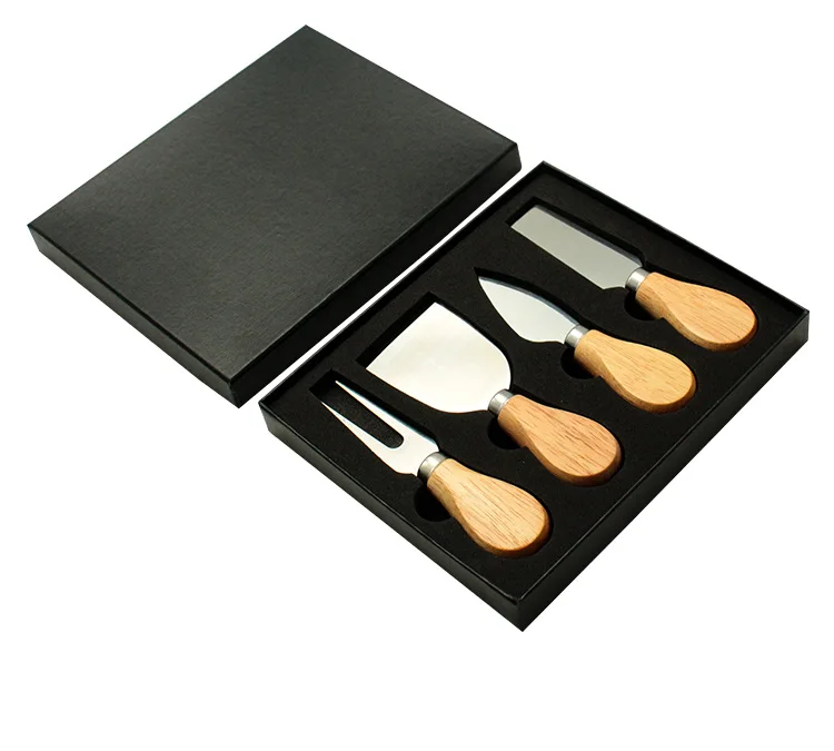 High Quality Cheese Tools Cutter Mini Butter Spreader Forks Acacia Wood Handle Cheese Knife Set with Box