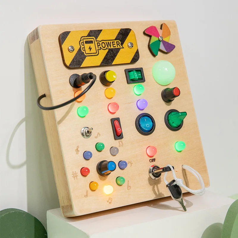 High Quality Electronic Led Light Switch Wooden Educational Toy Kids Busy Board Montessori Toys for Toddler