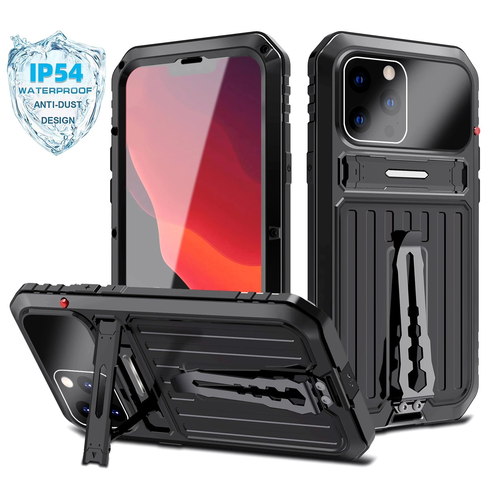 Metal Bumper With Belt-Clip & Holder Lens Camera Protection Armour Case For iPhone 14 Pro Max 14 Plus mobile phone bag & Case