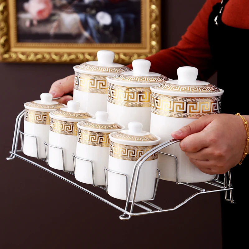 
Set of 7 flower decal porcelain canister jars food ceramic canister set 