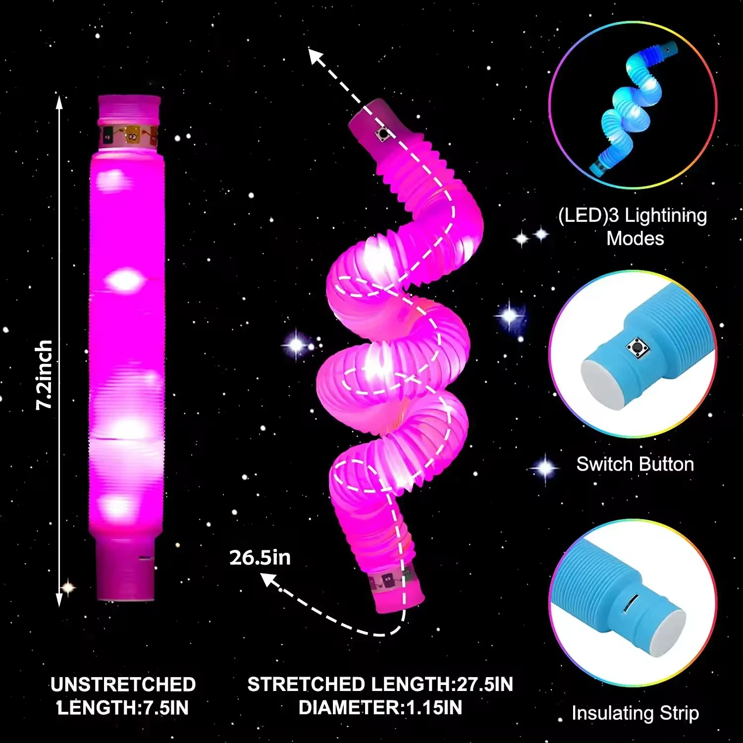 Promotional Educational Toys LED Stretchable Fidget Magic Light-Up Pop Tubes for Kids a Fun Squeeze Toy