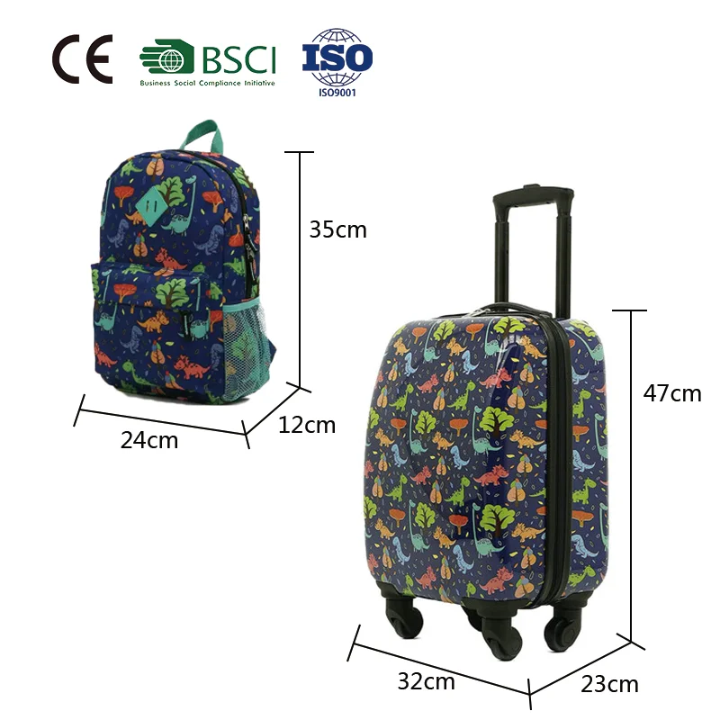 Luggage Kids new design Kids 5PC Luggage Set 4 Wheels Spinner System travel backpack lunch bag luggage tag travel pillow