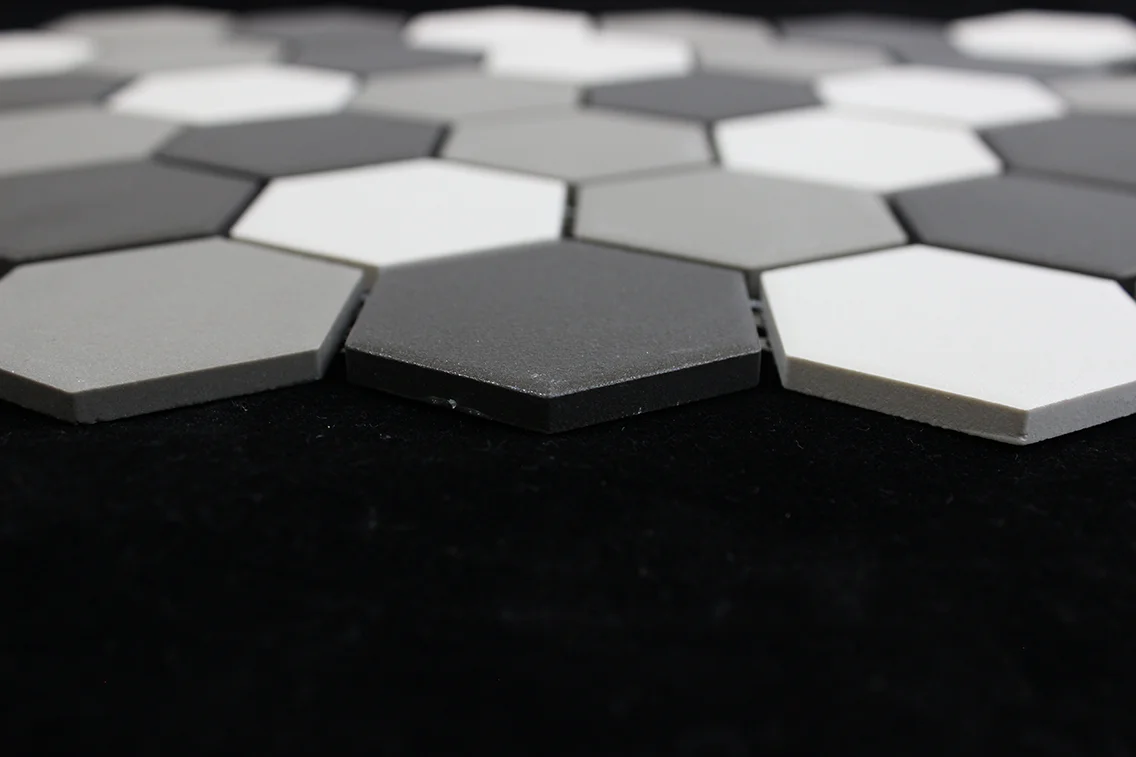 Gray and White Hexagon Interior Bathroom Walls Ceramic Mosaic Tiles for