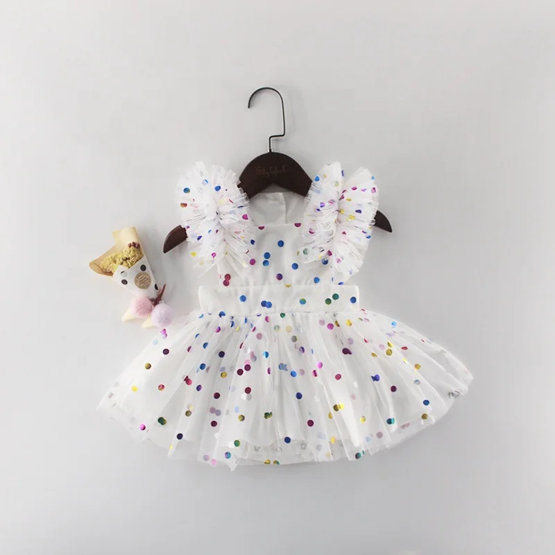 Posh Wholesale Boutique Baby Party Clothes Sequin Lace Chiffon TuTu Button Girl Dress  For 2-6 Years Made In China