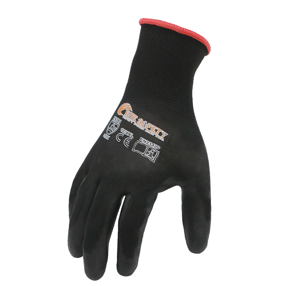 ENTE SAFETY Industry Polyester Lining Knitted Gloves PU Coating Anti-Slip Breathable Construction EN388 4141X Work Gloves