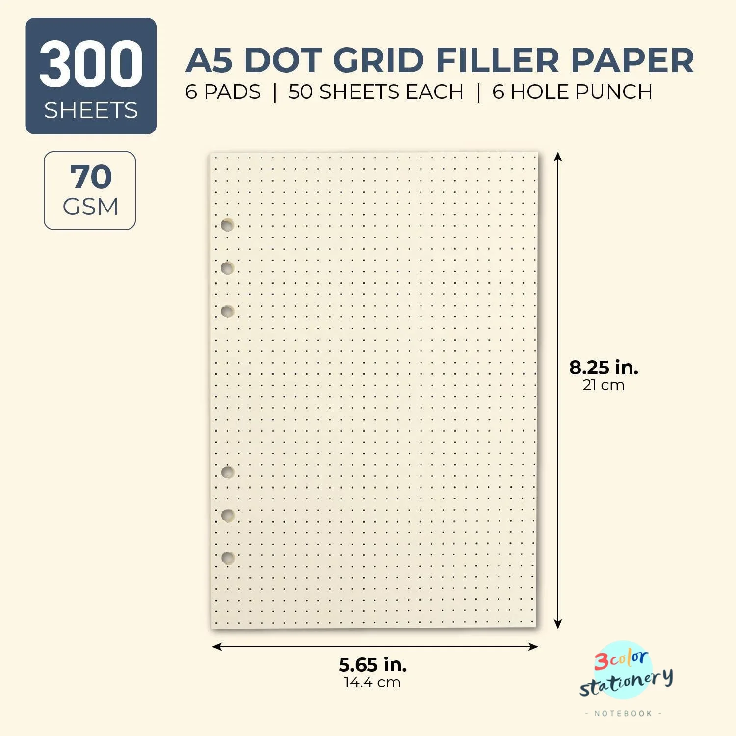 
300 Sheets A5 Dotted Filler Paper Binder Notebook Papers 6 Hole Punch for Note Taking To Do List Shopping Lists 5.5 x 8.5 Inches 