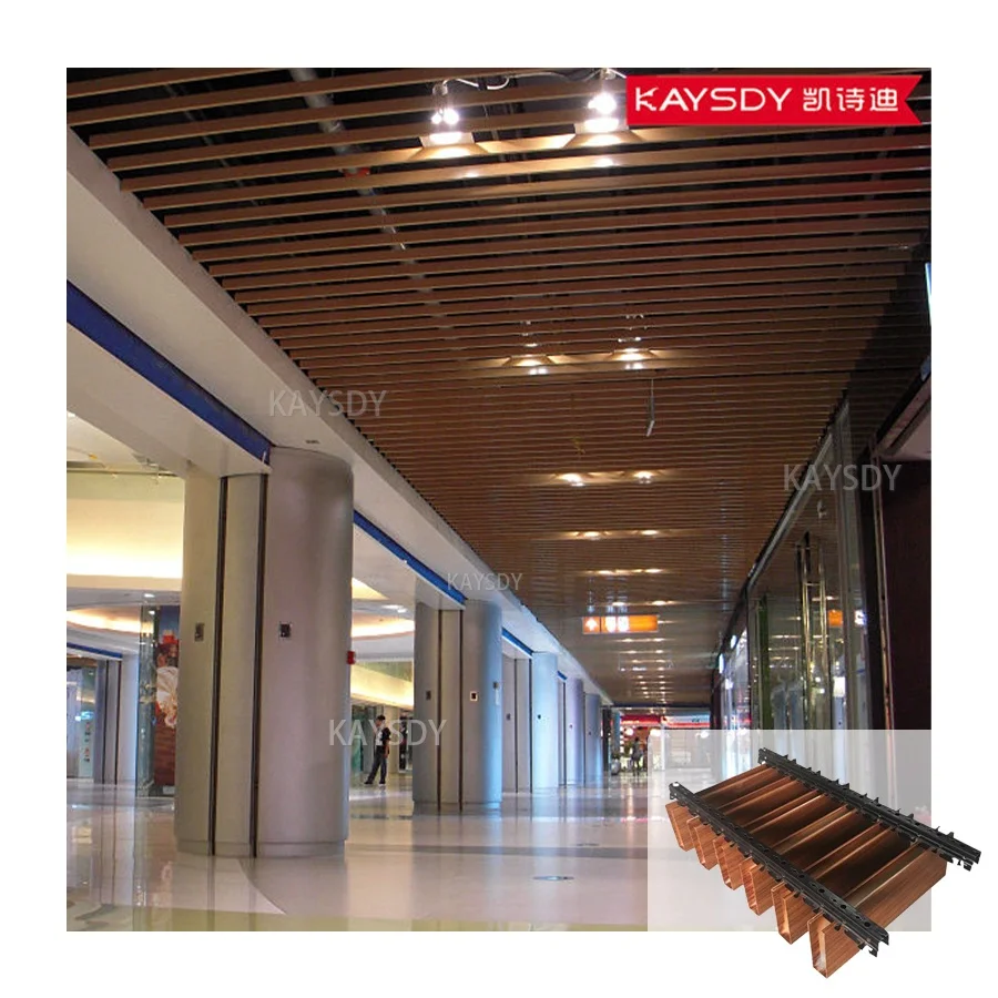 Low Price Aluminum Wooden Grain Linear Baffle Ceiling Decorative Metal Strip Aluminum Ceiling