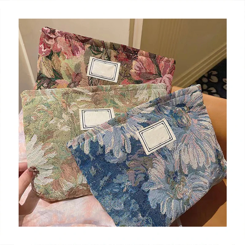 Fashion Design Makeup Bag Printing Cotton Cosmetic Bag Elegant Oil Painting Pouch for Women
