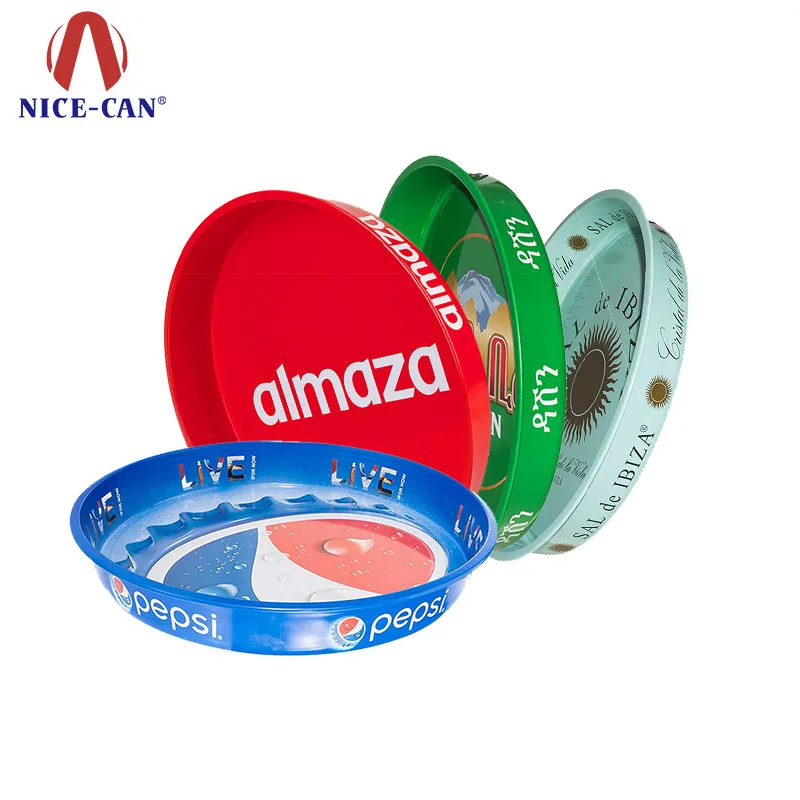 NICE-CAN Custom Metal round server tray Tin Trays Christmas Custom Print Tin serving trays