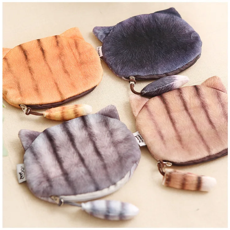 Kids Wallet Little Girl Purses Coin Pouch Cartoon 3D Cat Zipper Kawaii Wallet Coin Purse