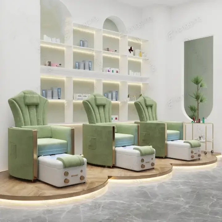 Factory Price High Quality Velvet Green Electric Inverted Back Foot Pedicure Chair Customizable Color For Manicure