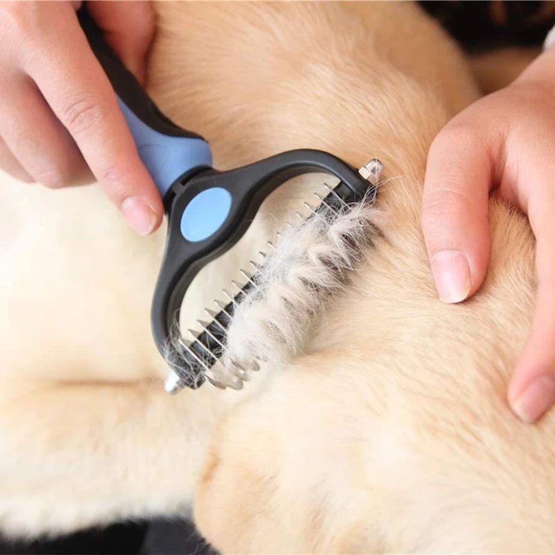Free sample Amazon supplier Pet Grooming Wide Brush Double Sided Shedding Dematting Undercoat Rake Dog Hair Comb