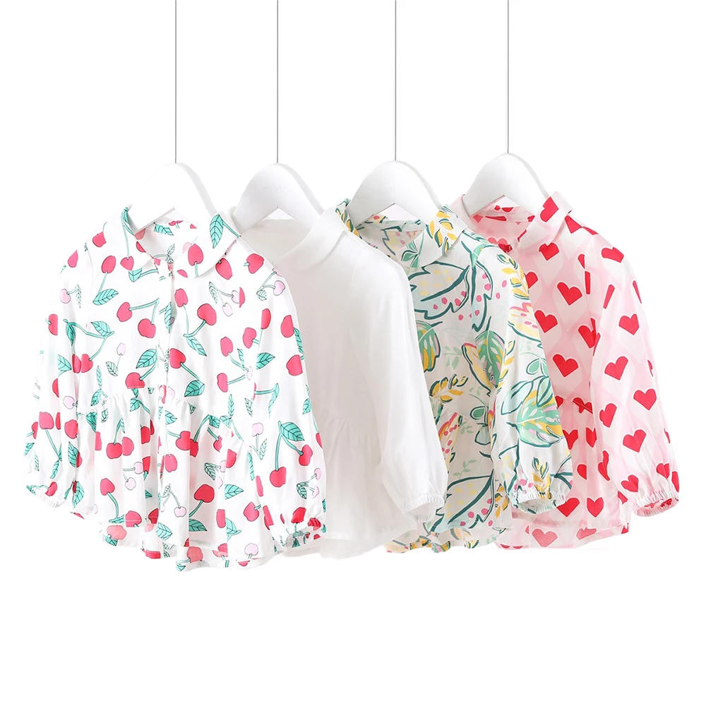 
Spring Summer Dress Girls Thin Baby Cute Multicolour Print Anti-mosquito Soft Peter Pan Collar Baby Shirt 