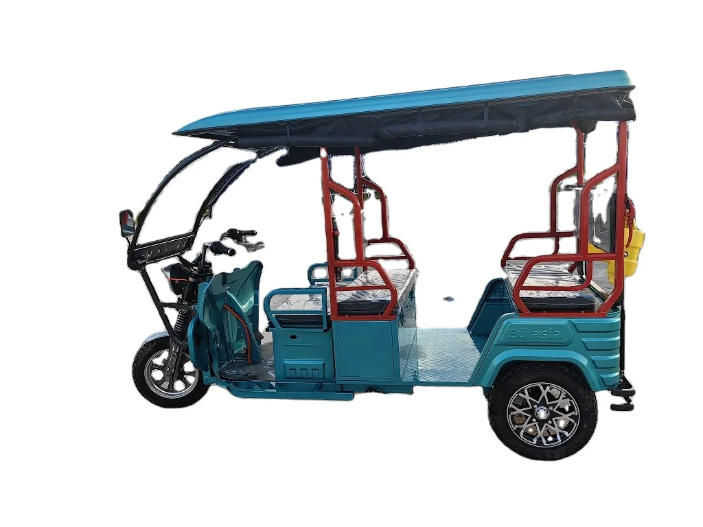 Трехколесный пассажирский Электрический трехколесный велосипед E-rickshaw с крышей из АБС-пластика 4 пассажирских сиденья 48/60 В 1000 Вт максимальная дальность 100 км