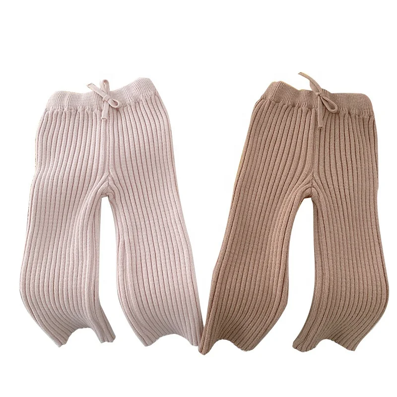 RTS elastic warm soft baby children winter autumn knit flare pants trousers