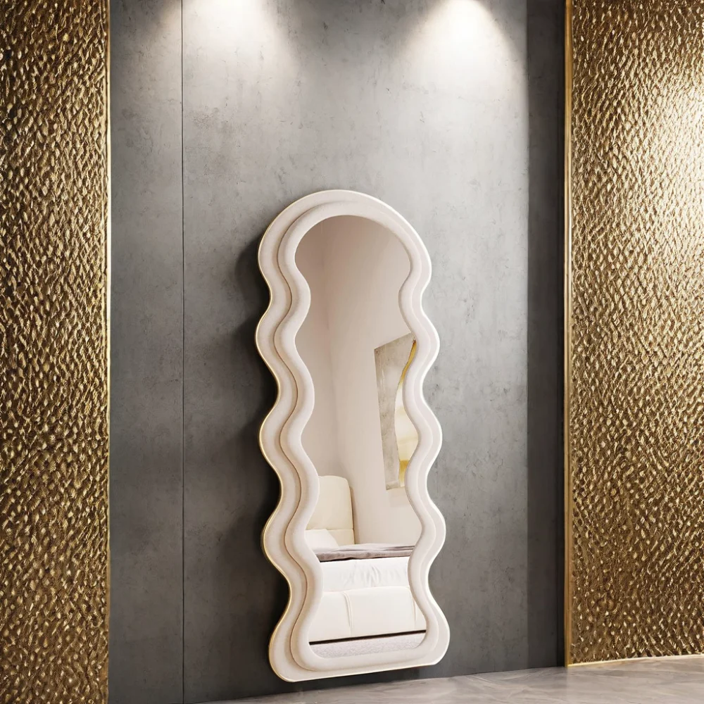 custom modern style luxury beige arch irregular big full length spiegel body large miroir long wavy hime home decor wall mirrors