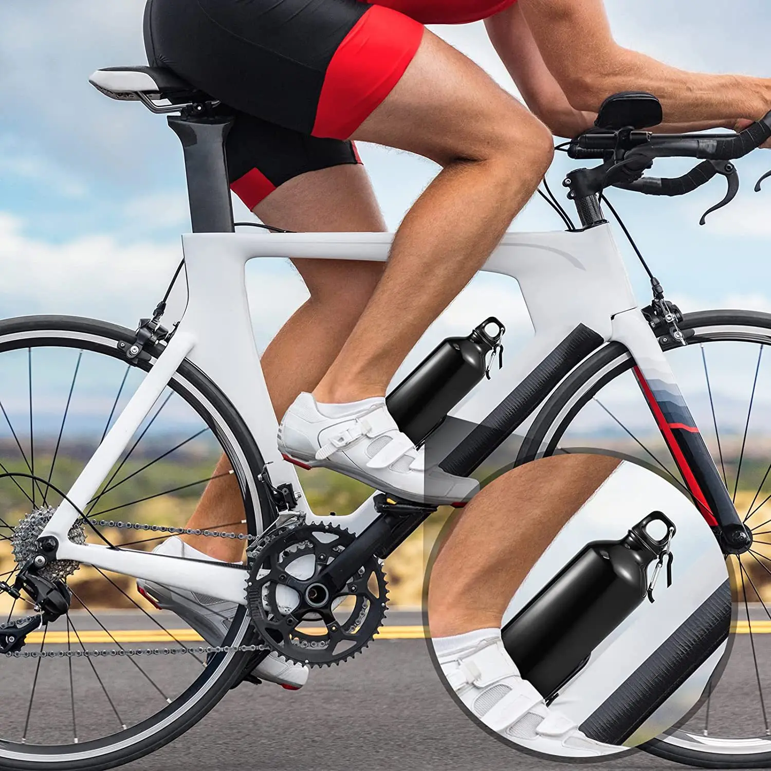 New Custom Logo Portable Stainless Steel Insulated Water Cup Single Wall Aluminum Sports Bicycle Water Bottles With Carabiner