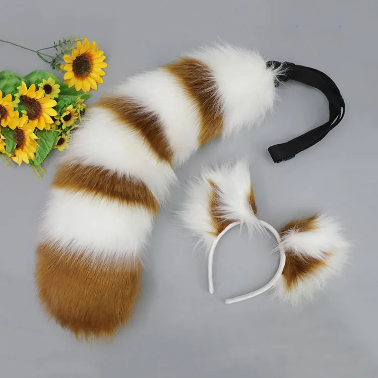 Animal ear and tail plush props raccoon and panda ear headband and tail suit