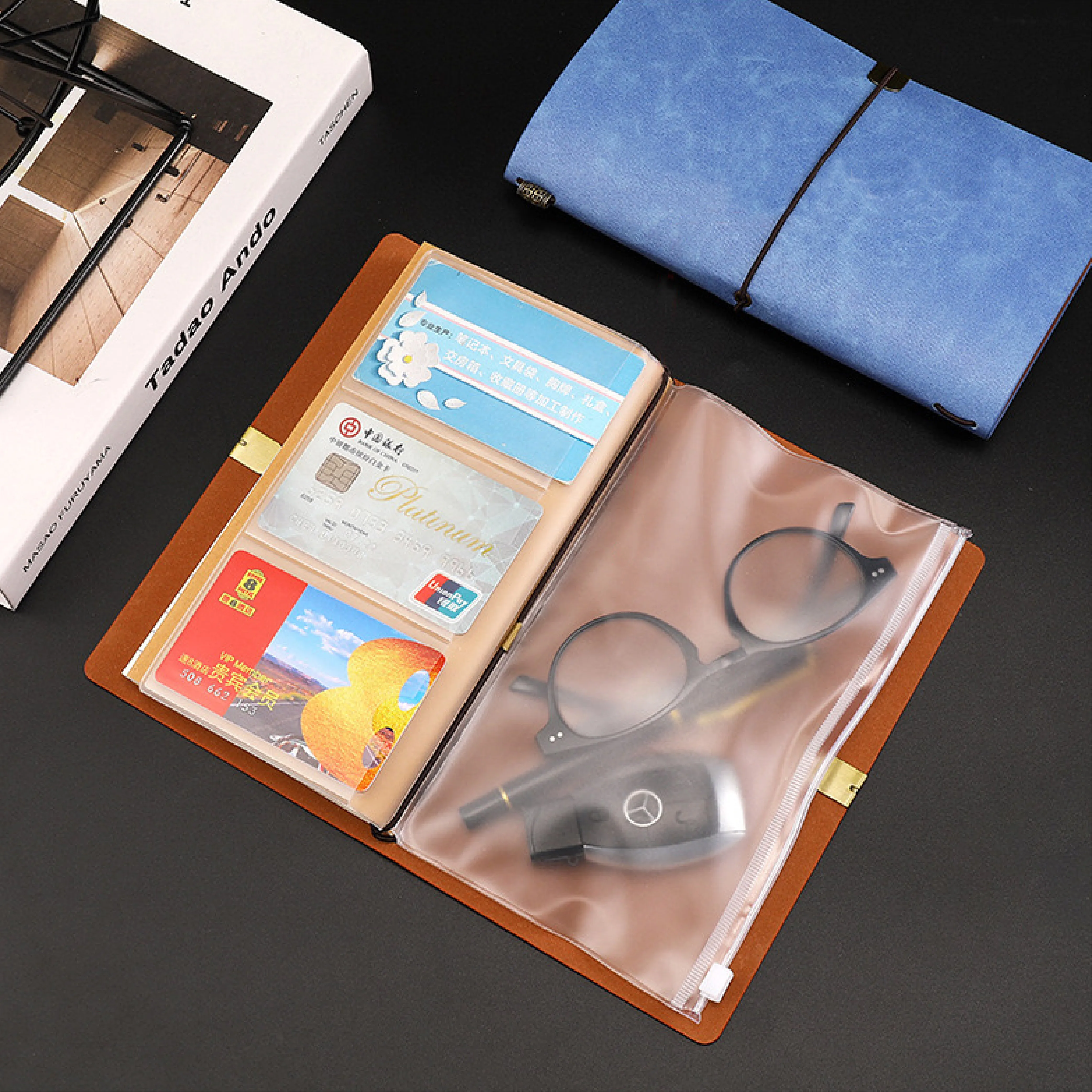 school supplies A6 recycle note book custom printed sketchbook soft PU leather diary with pocket card holder traveler journal