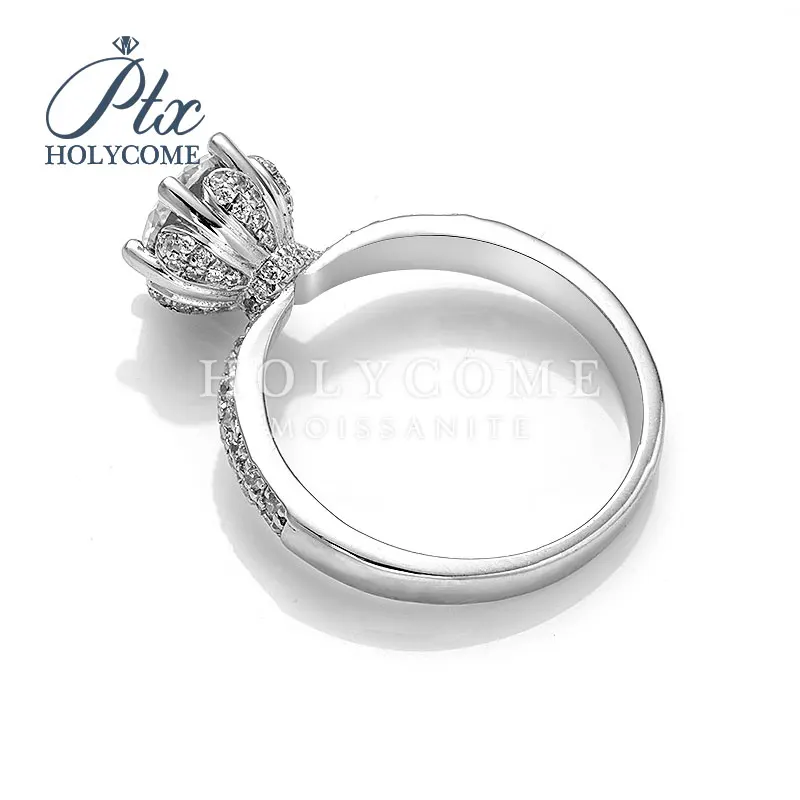 Pave floral design VVS 1 carat diamond women 925 sterling silver moissanite ring