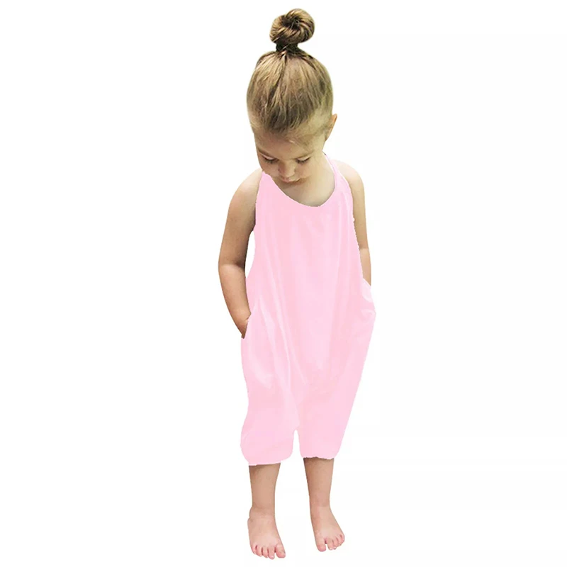 HONGBO OEM/ODM toddler girls sling romper backless sleeveless 5 years girl clothes jumpsuits long pants with pockets