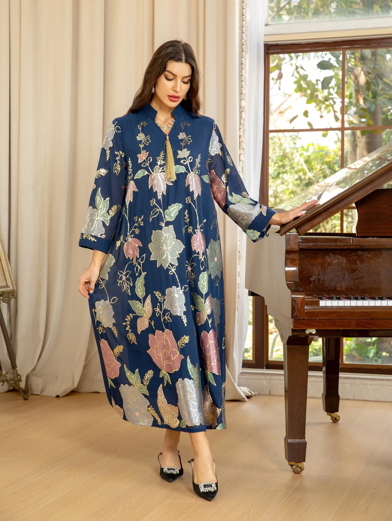 637 Remandan new designs for Muslim women long sleeves kaftan Jelabiya dress of Traditional Clothing