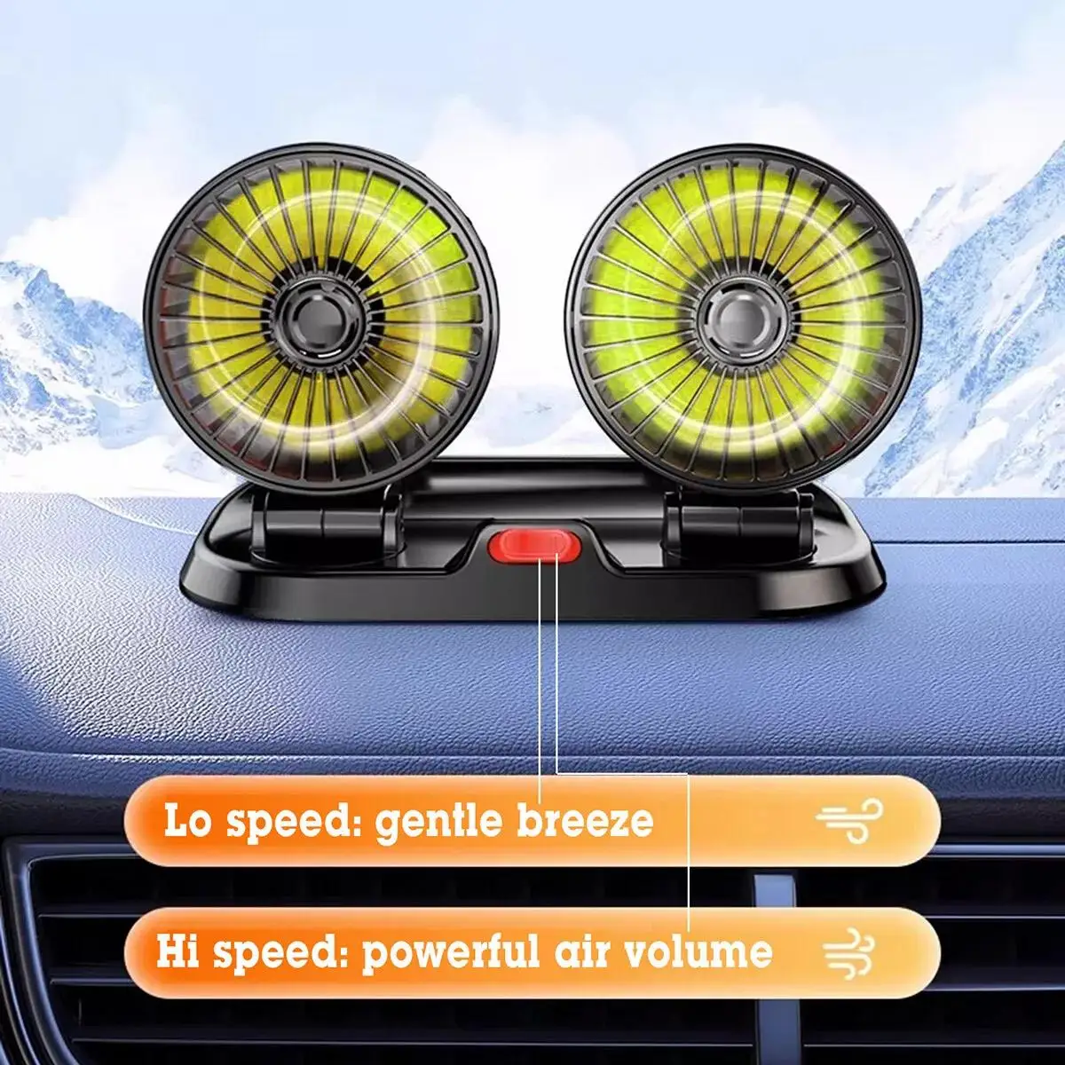 12/24V Car Dual Head Cooling Fan 360 Rotatable Fun Auto Truck Air Cooler