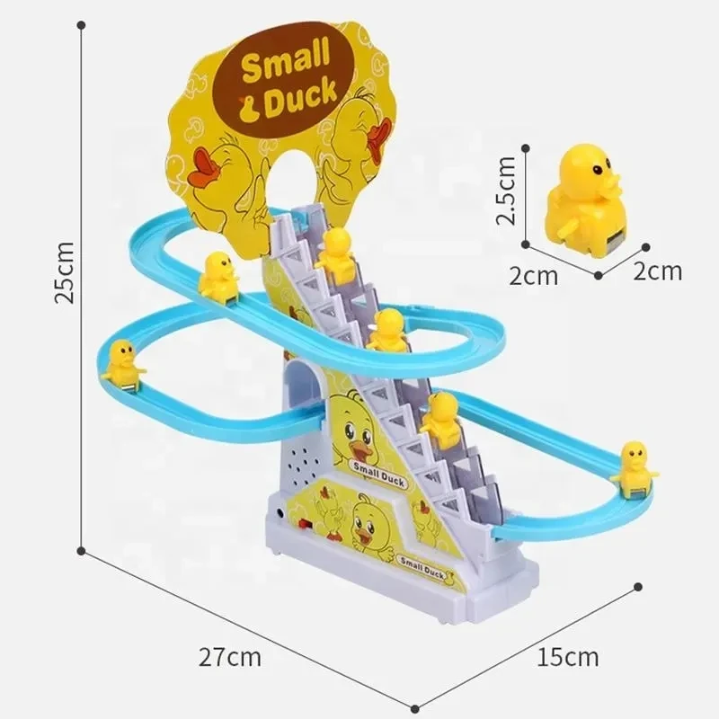 Educational toy Sliding Railway Track 9 Small Yellow Plastic Electric Ducks Climbing Stair Slot Slide Toy Set