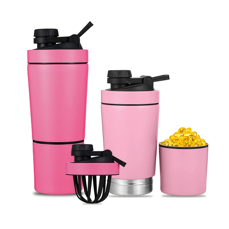 New Design Protein Shaker Bottles Double Layer Muti-Functional Protein Second Layer BPA free Stainless Steel Shaker Bottle