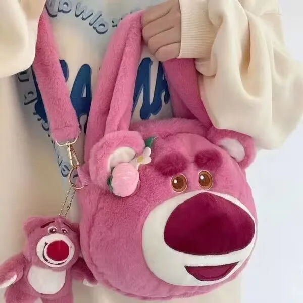 Cute strawberry bear plush cartoon doll handbag Female fashion fashion soft cute girl crossbody bag