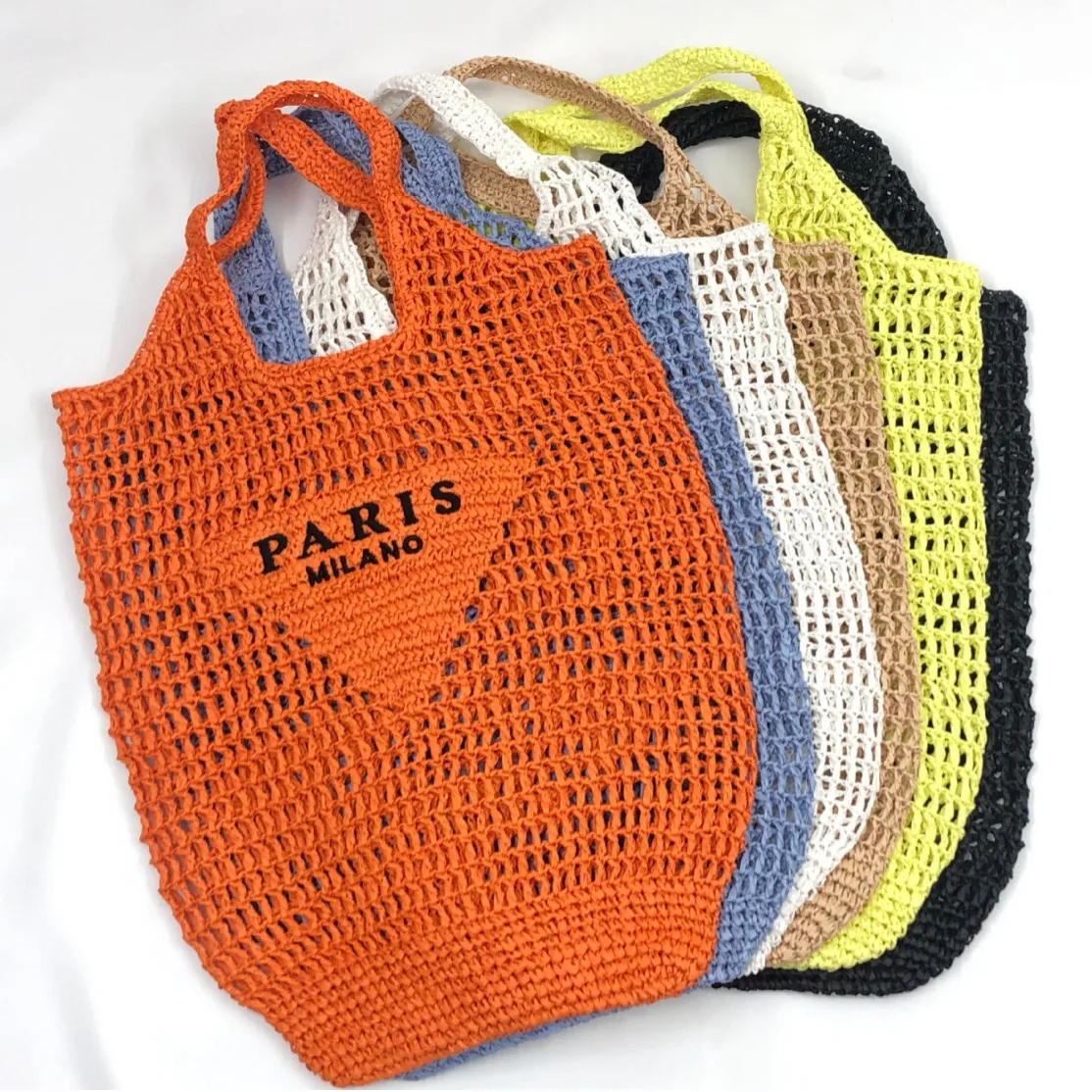 Luxury Catalog Designer Raffia Straw Bag With Triangle Correct Logo Summer Beach Tote Bag Woven Purse Shopping  Handbags