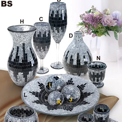 Europe Style Home Decor Handmade Craft Crackle Silver Mosaic Glass Vase Set Wholesale