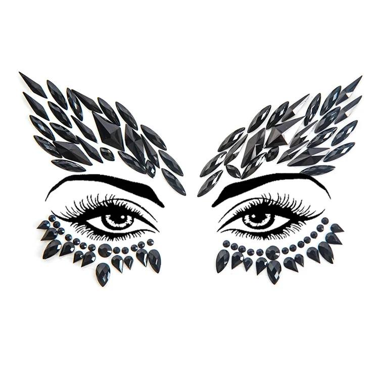 Hisenlee Black Rhinestone Face Jewels Tattoo Body Stickers Crystal Tears Gem Stones Self-Adhesive Temporary Stickers
