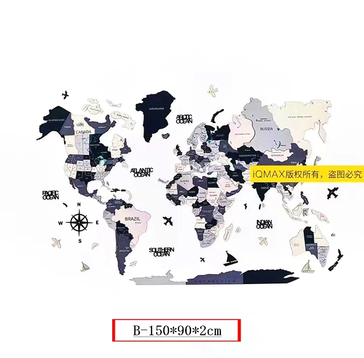 3D Wood World Map With light Backboard World Travel Map Wall Decor