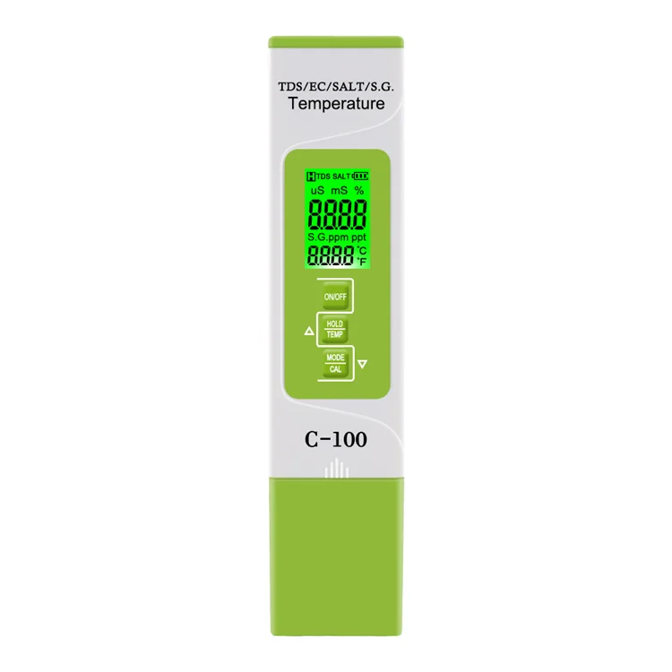 C-100 Digital Water Quality Monitor 5 in 1 TDS/EC/SALT/S.G./Temp Tester for Pools, Drinking Water, Aquariums