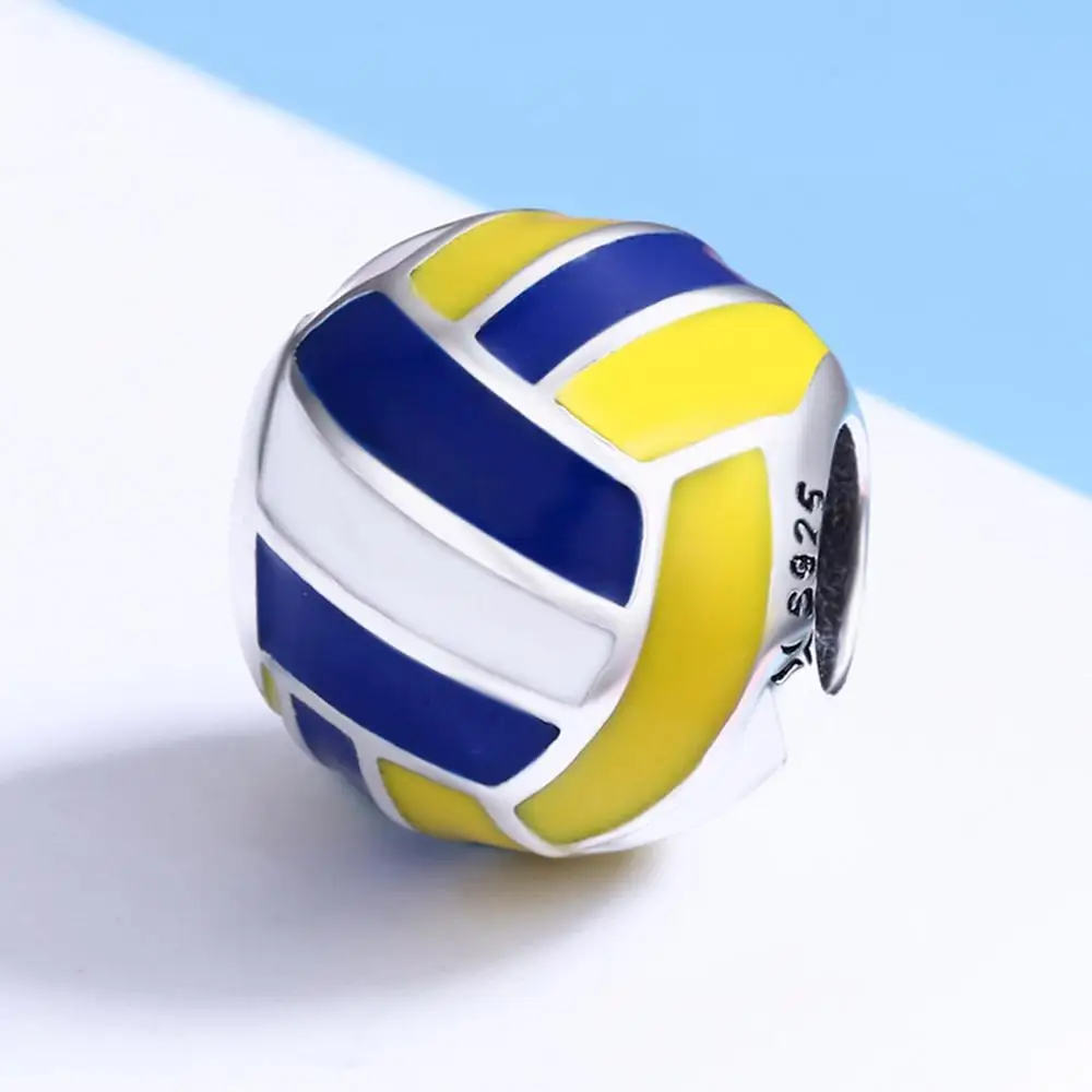 Sports Series Jewelry 925 Sterling Silver Yellow White Blue Volleyball Ball Bracelet Accessories SCC448