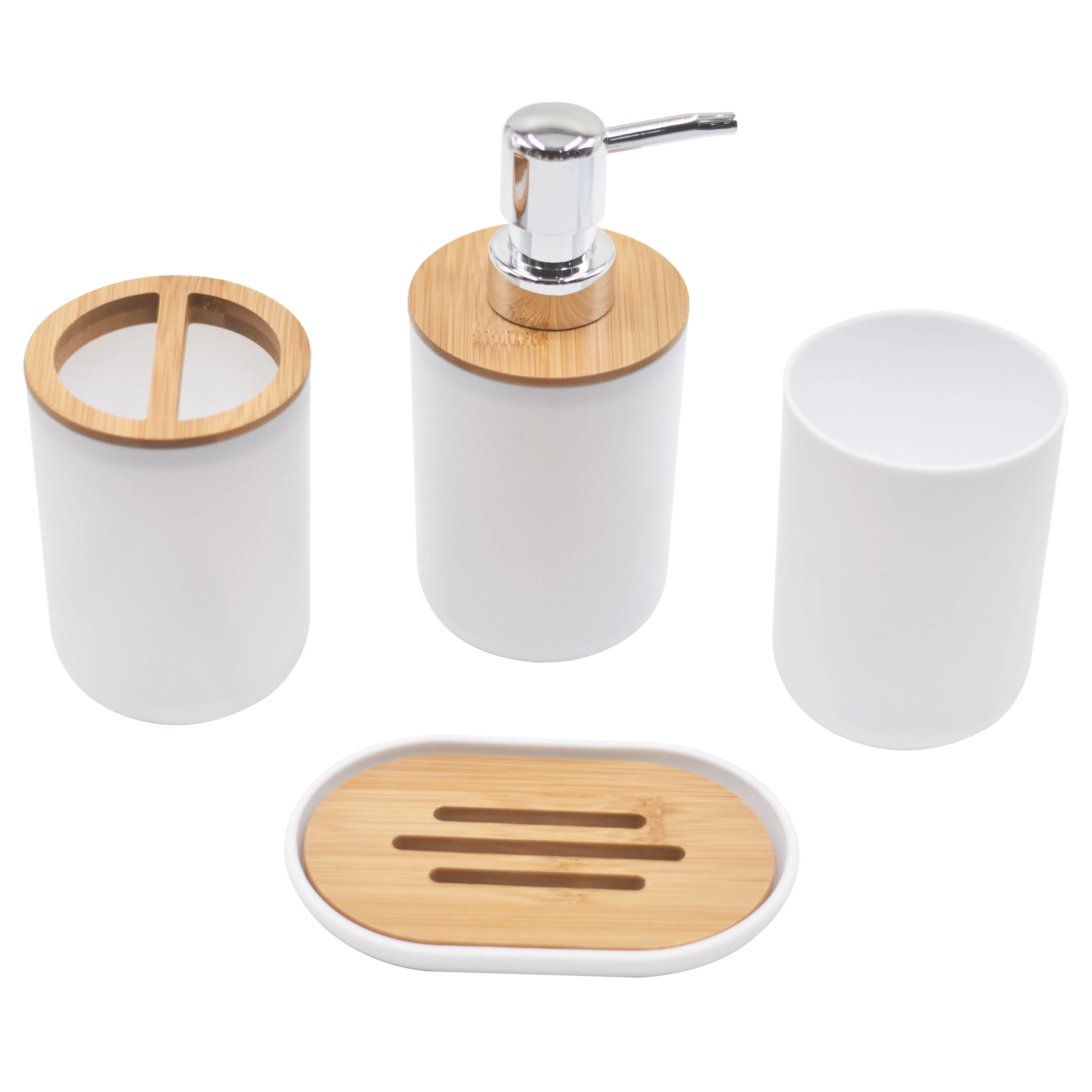 Soap Lotion Dispenser Bathroom Accessories Set Resin and Wood Soap Dish Toothbrush Holder Tumbler Pump Bottle Cup Black or White
