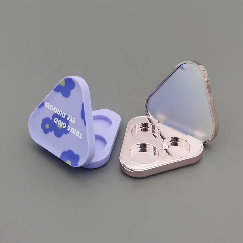 luxury triangle plastic eyeshadow palette packaging with mirror laser engraving magnetic empty eyeshadow palette