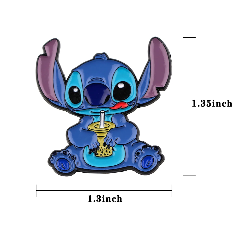 YQ560 Cute Stitch Enamel Pins Blue Alien Monster Brooch Cartoon Icons Badge for Bags Denim Collar Lapel Pin Jewelry Gift
