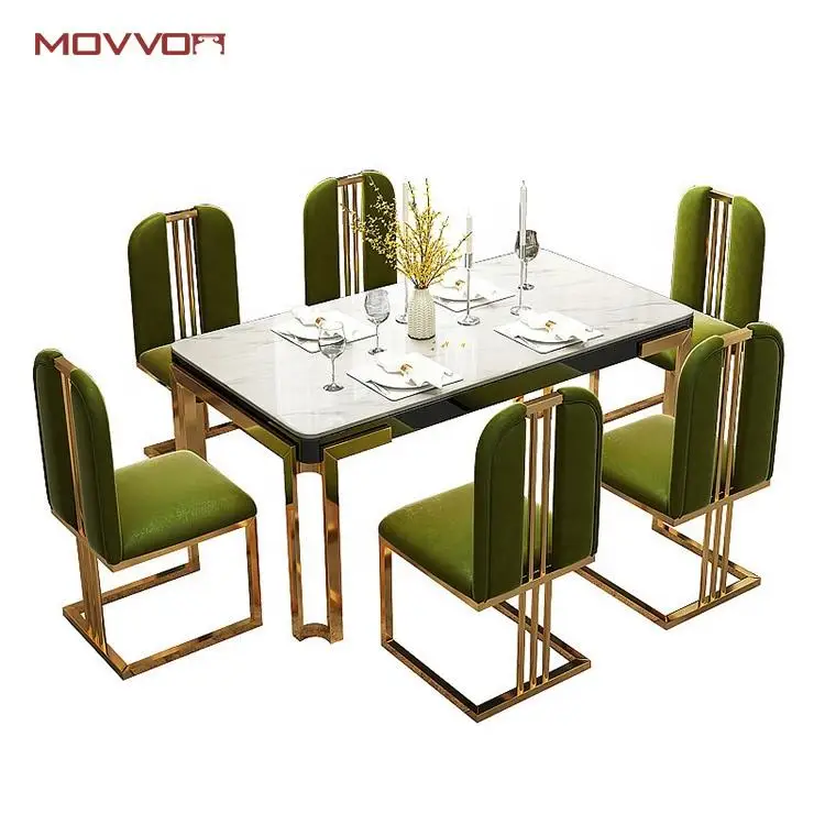 Modern luxury new design marble top and metal legs minimalist rectangular Marble table dining fashion