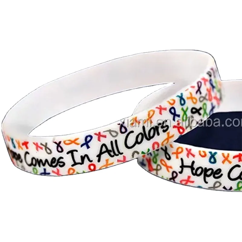 2016 Adult Breast Cancer Awareness Hope Multi Colored Ribbon Silicone Bracelets
