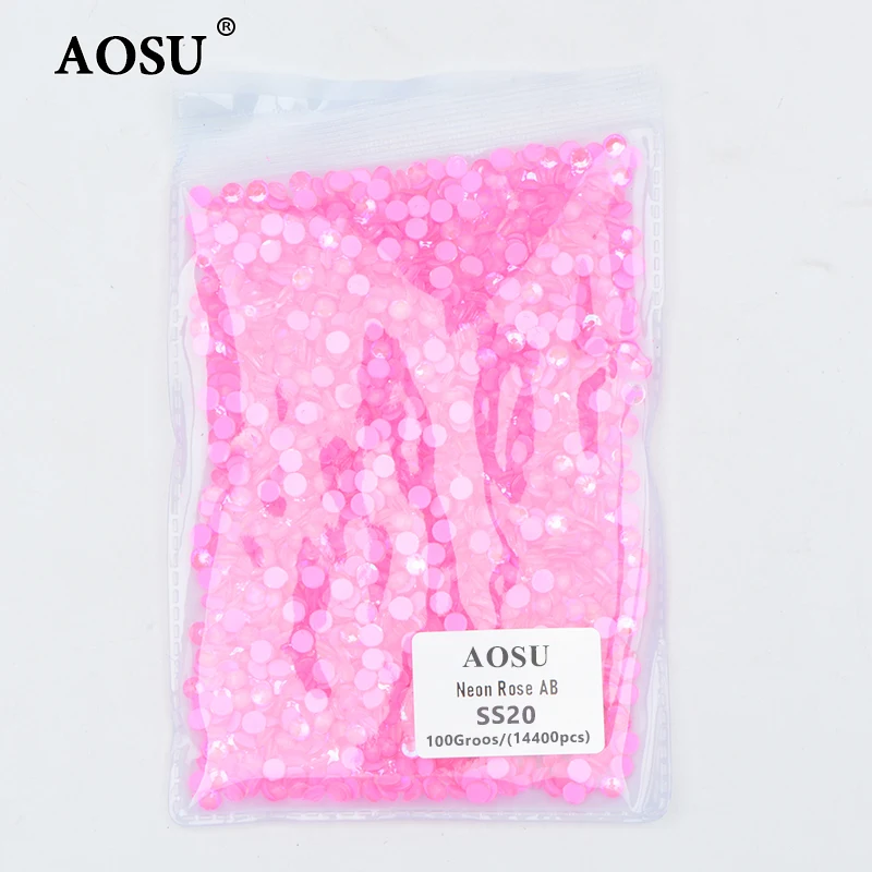 AOSU Bulk Package SS6-SS30 Luminous Rose Flatback Strass Glow In Dark Crystal Stones Glass Rhinestone For DIY Crafts