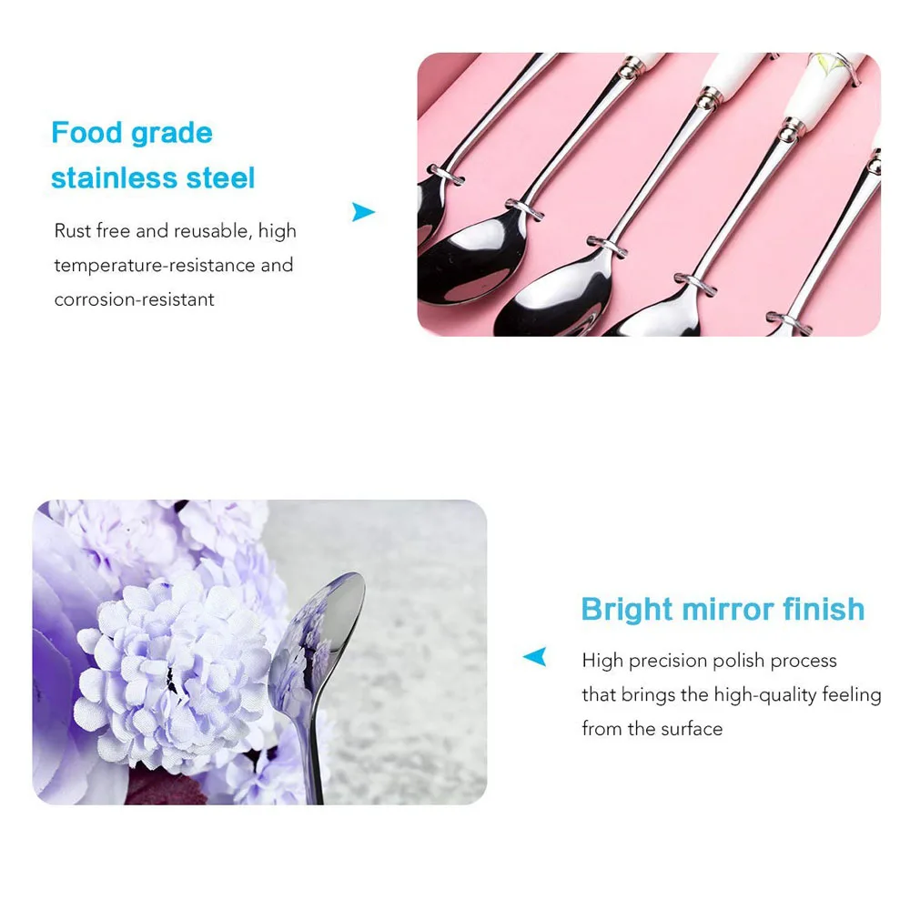 High Quality 12 PCS Spoon and Fork Sets Ceramic Handle Stainless Steel Cutlery Tea Forks Spoons
