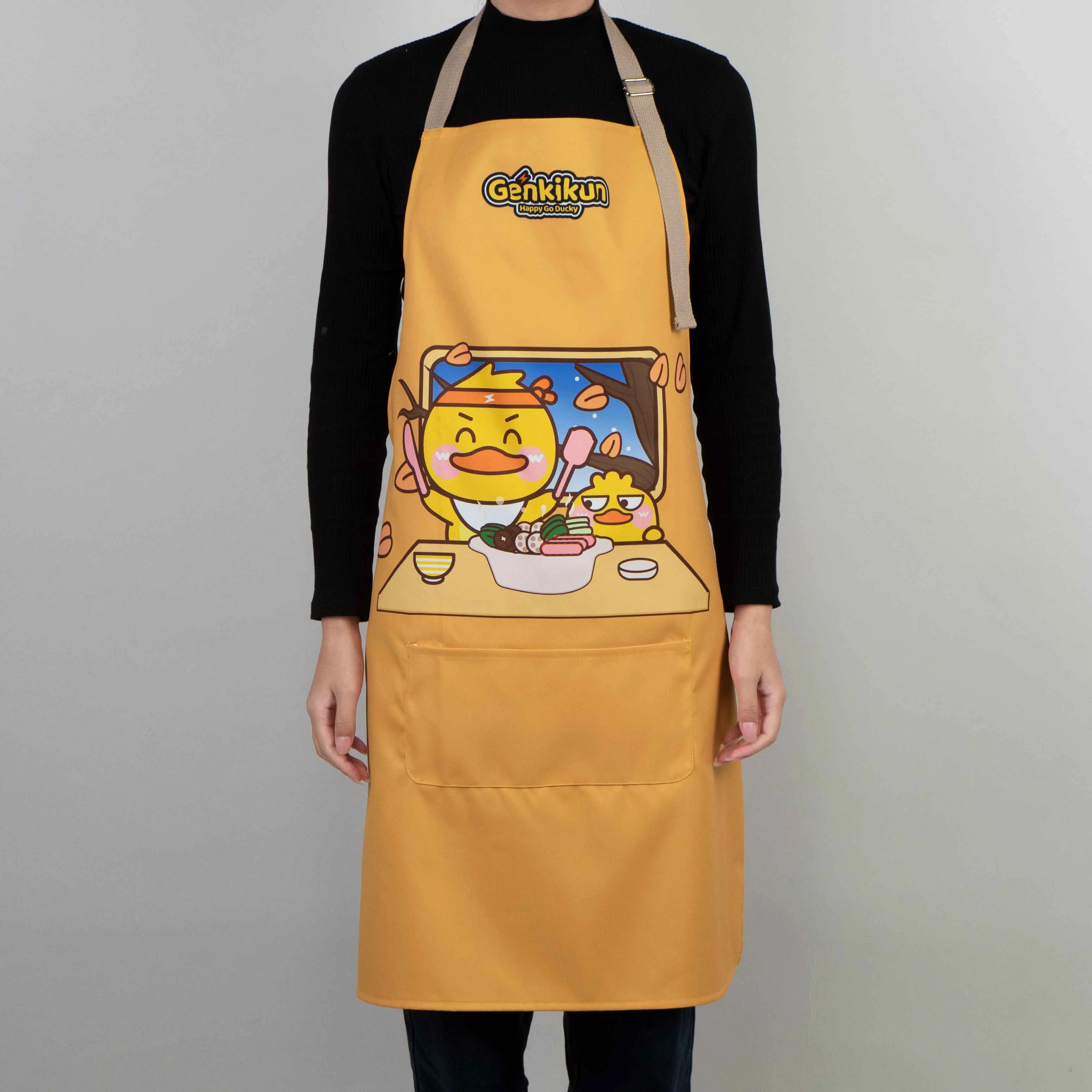 Custom Waterproof Oil Resistant Adjustable Cooking Chef Kitchen Apron Free Stock Sample Apron with Cute Cartoon Pattern