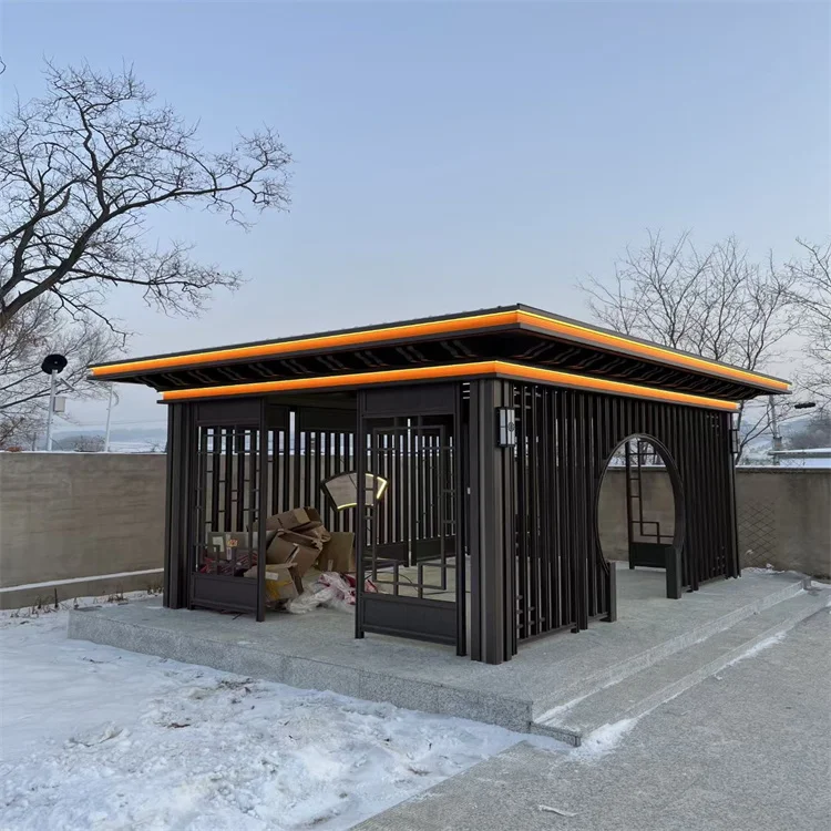 Modern Design Wrought Iron Gazebo Outdoor Pavilion Aluminium Waterproof Glass Roof Canopy