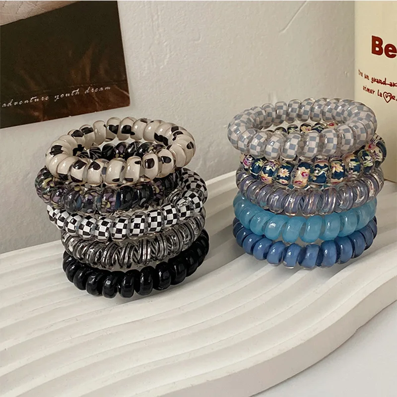 5 Pcs/Set Telephone Wire Hair Ties Colorful Plastic Spiral Hair Ties Elastic Hair Bands