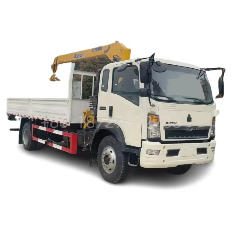 HOWO 4x2 4x4 dump truck chassis mounted a 3.2tons to 5tons stif boom telescopic crane vehicles for sales cheap price