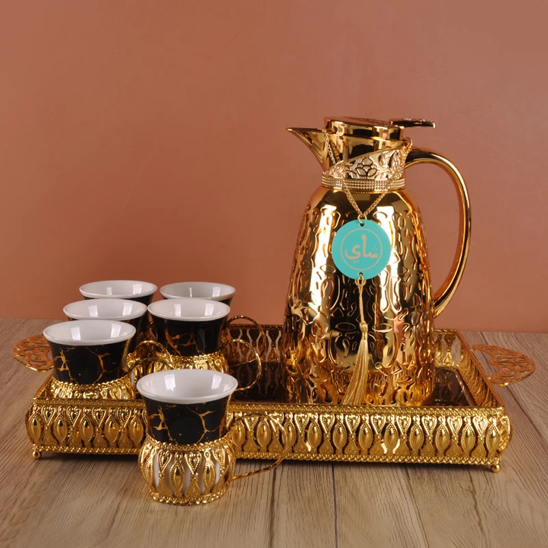 Household Utensils Pots Dubai Gold Glass Inner Thermos Vacuum Flask Jug Arabic Tea Coffee Pot Dallah