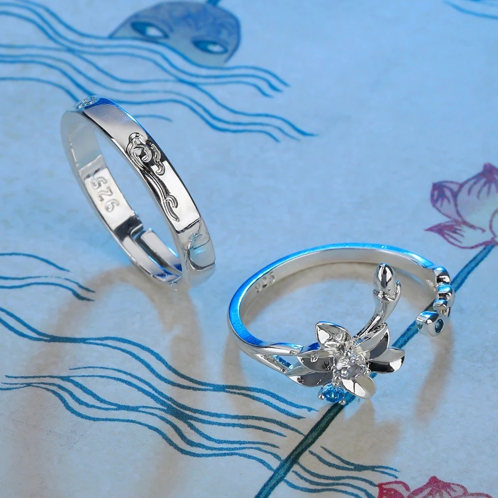 Women Ring Mo Dao Zu Shi Rings Man Lan Wangji Wei Wuxian Fashion Flower Clouds Jewellery Wedding Couples Cute Silver Color Gifts